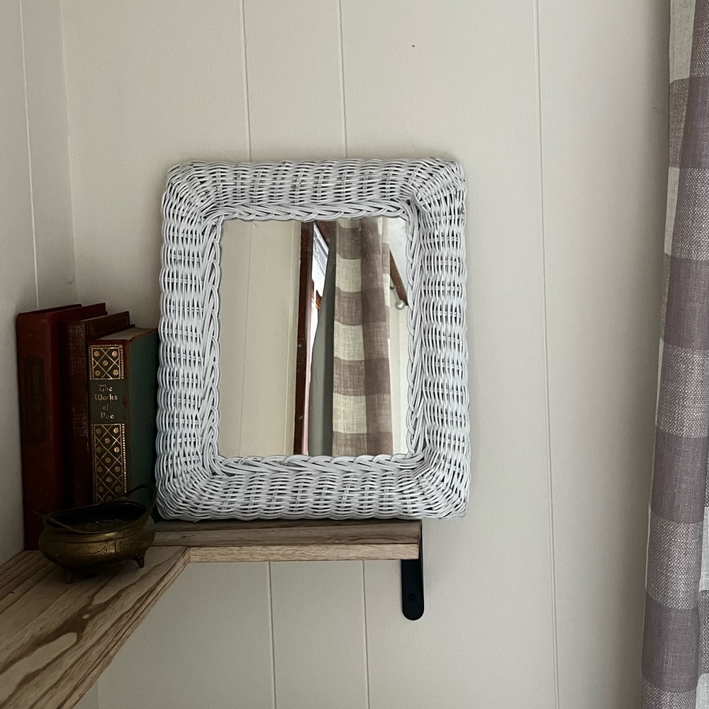 Vintage White Wicker Wall Mirror